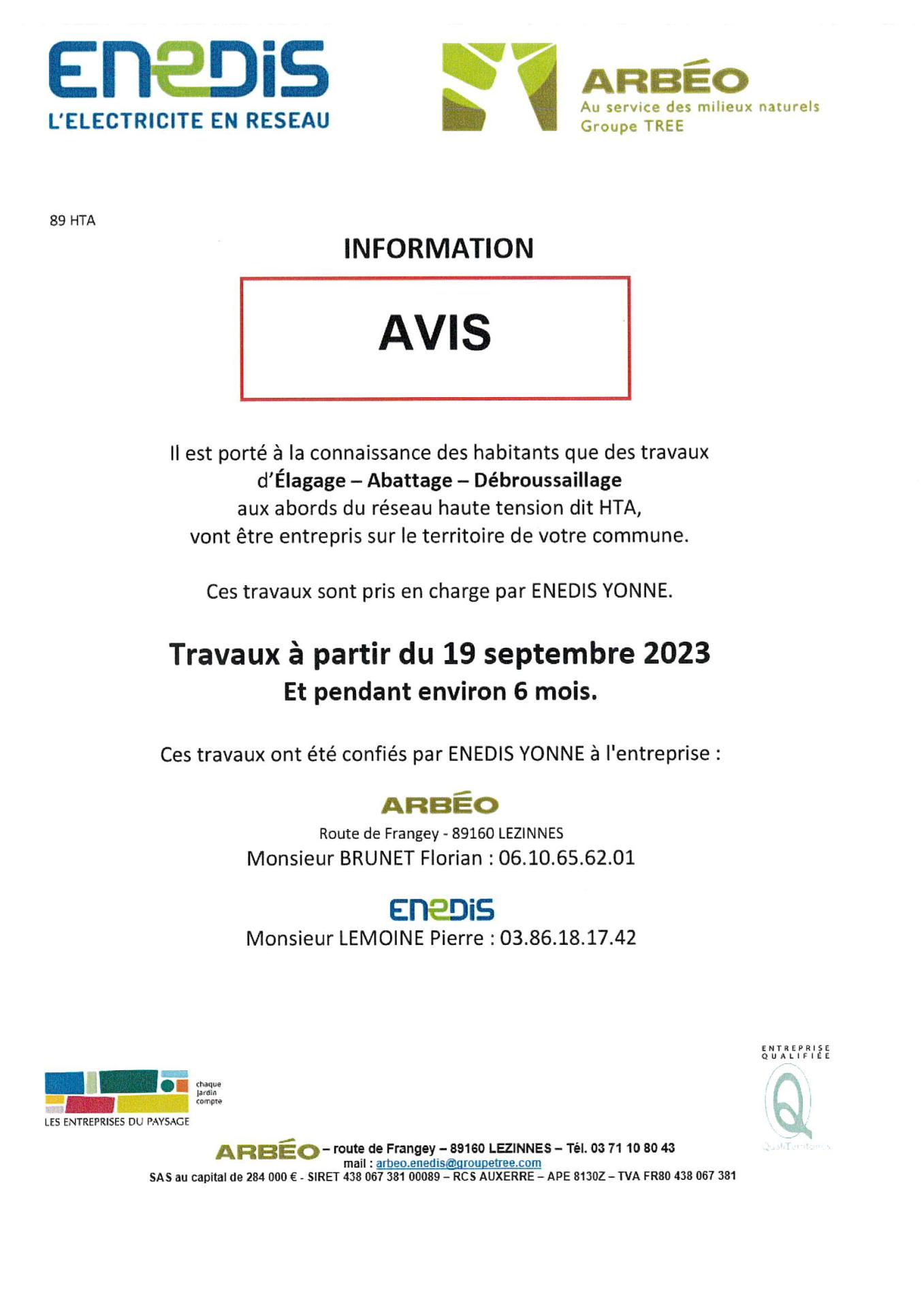 Avis de travaux à venir